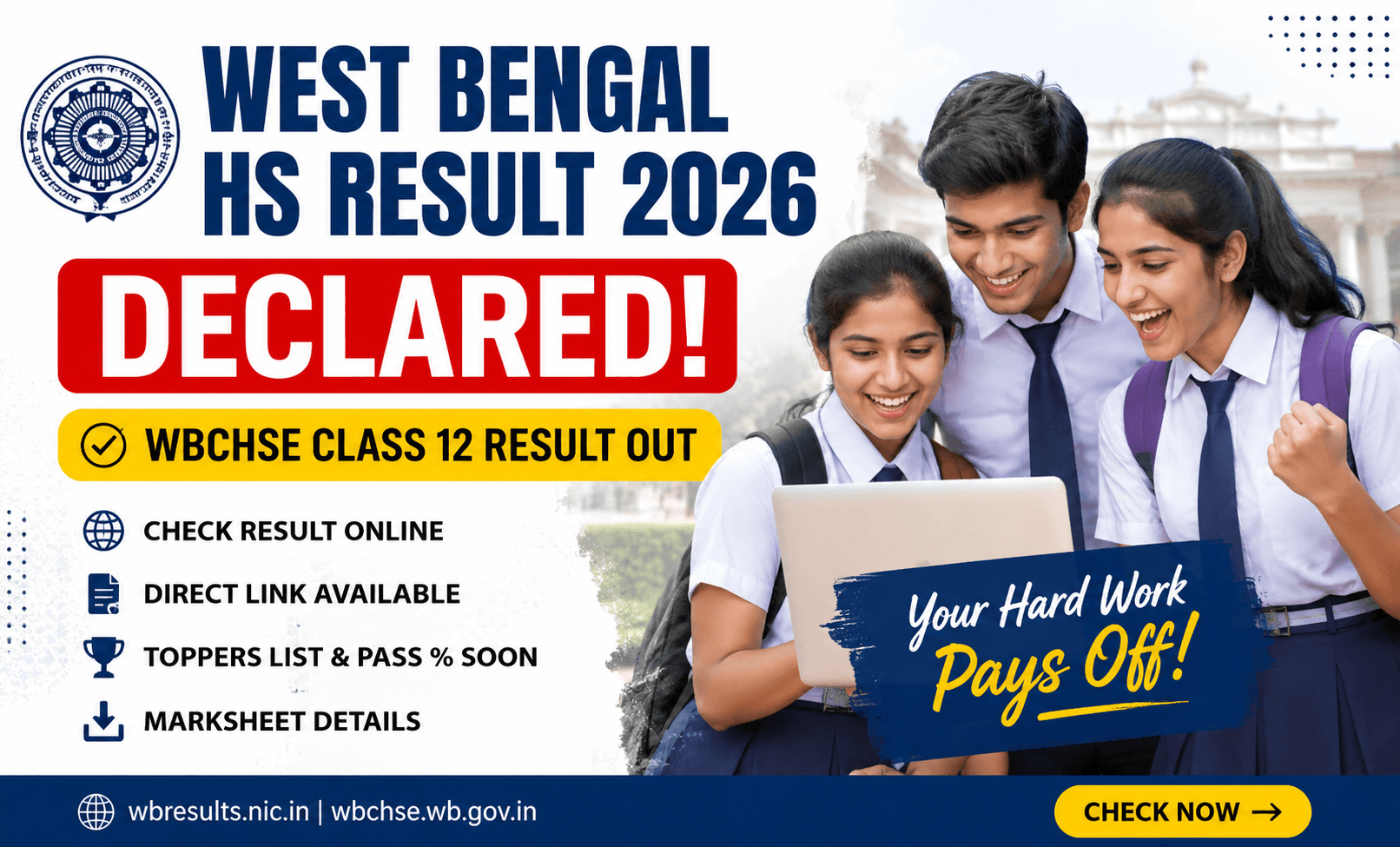 West Bengal HS Result 2026 Declared LIVE: Direct Link, Pass Percentage, Toppers & Marksheet Details