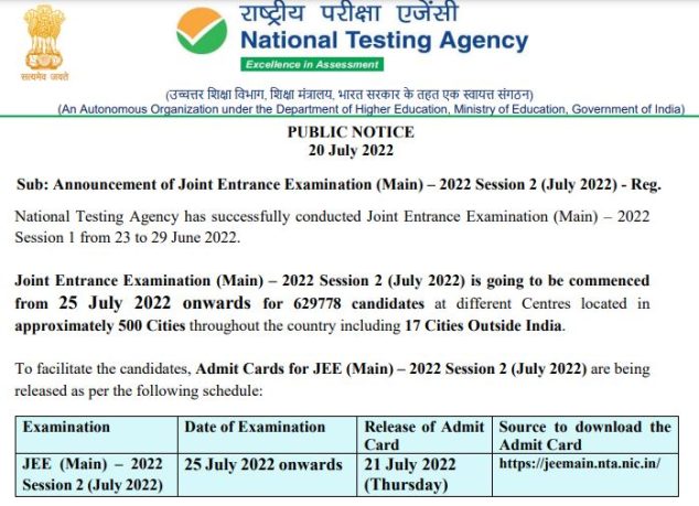 JEE Main 2022 Exam